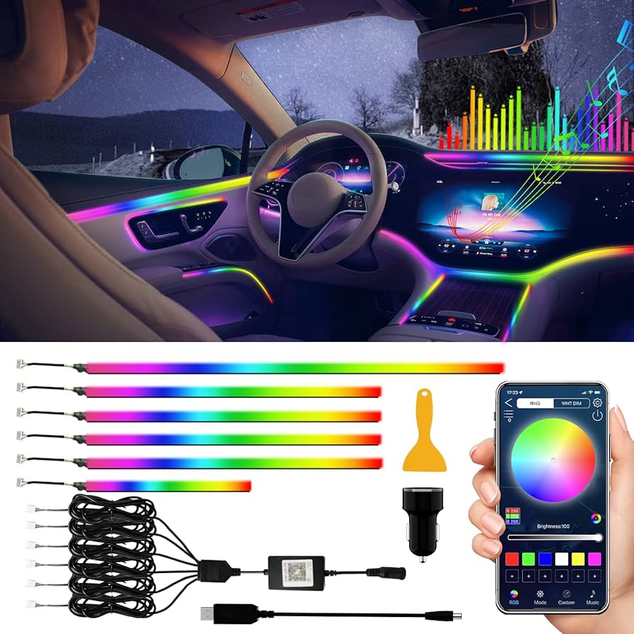 6 pcs ambient lights for DASHBOARD and 4 DOORS - APP controlRaja Autos.pk